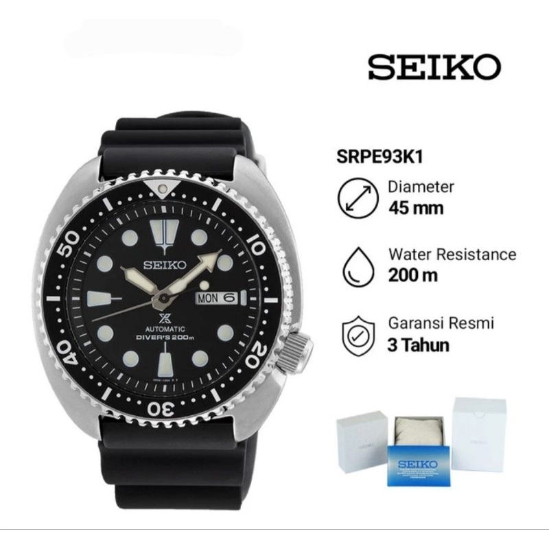 Seiko Prospex SRPE93K1 Turtle Automatic Divers 200M Jam Tangan Pria Original