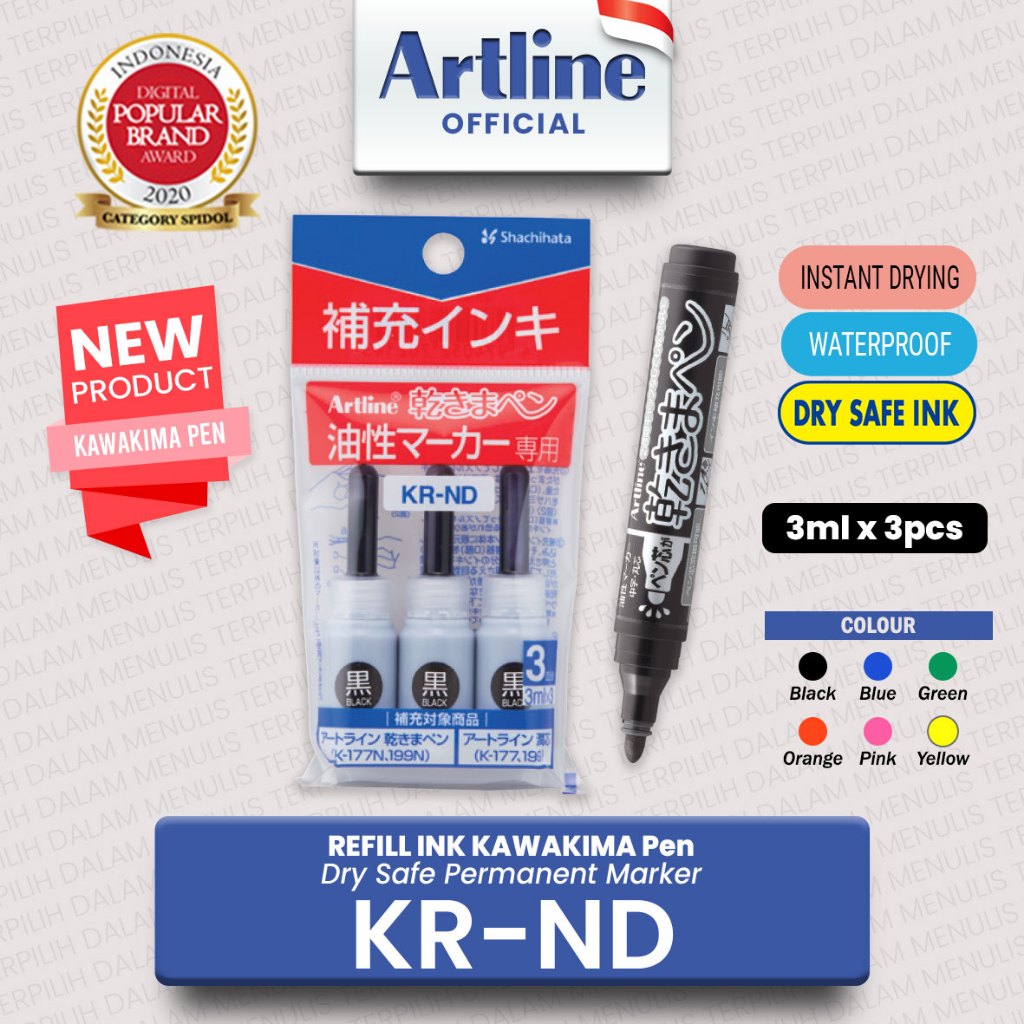 

(LIVE) ARTLINE Refill Ink Kawakima Pen Dry Safe Permanent Marker KR-ND / Refill Marker for Professional Use 2