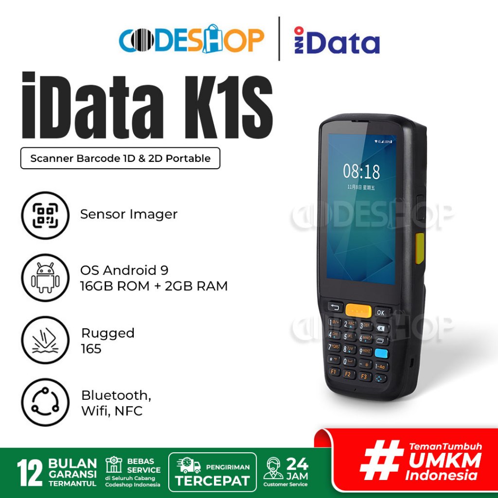 iData K1S Scanner Barcode Mobile Android PDT 2 Dimensi
