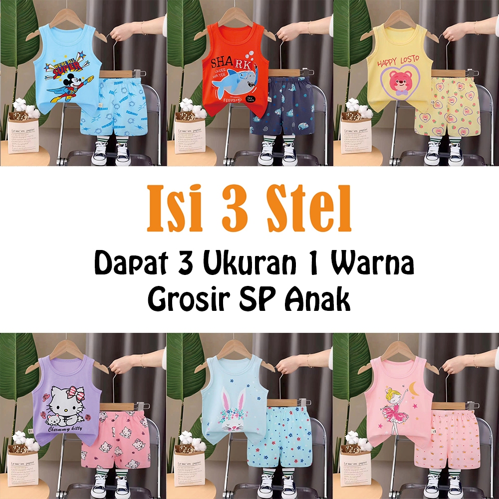 Isi 3 Stel Setelan SP (Kutung Celana Pendek)/ Khusus Grosir Baju Tidur Anak Piyama / Toko Moon Moon 