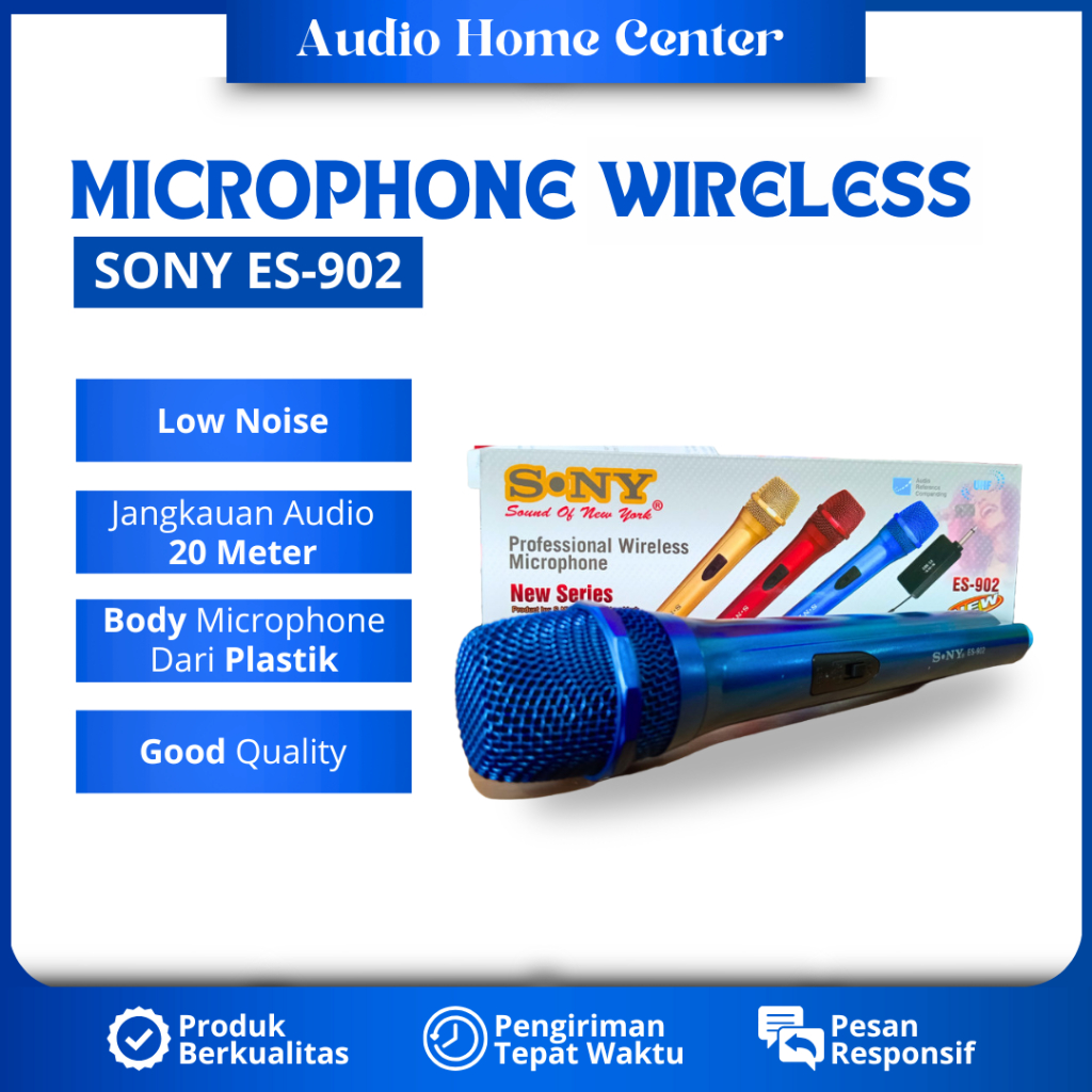 MICROPHONE WIRELESS SINGLE SONY ES-902 BIRU MIC WIRELESS MIKROFON TANPA KABEL SINGLE MIC WIRELESS