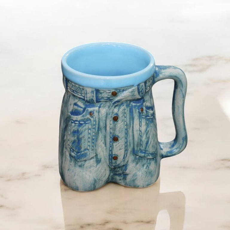 Mug Kopi Teh Cantik Untuk Kado Unik Model Jeans Lucu - Gelas Keramik Murah  - MUGJNS
