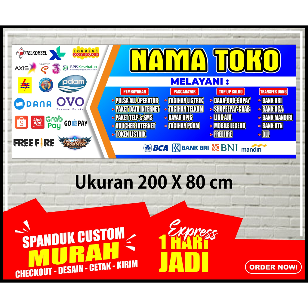 Banner KONTER PULSA, Spanduk KONTER PULSA, ukuran 200x80 cm, COD / Banner KONTER PULSA, Spanduk KONT