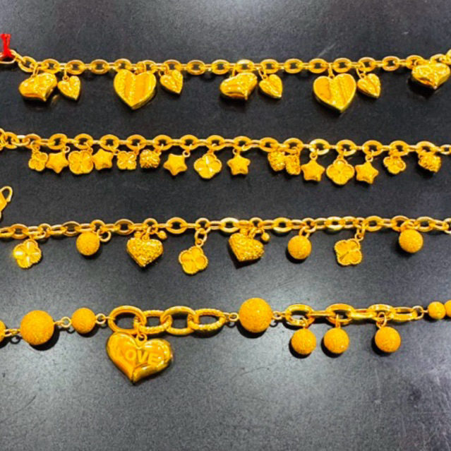 Gelang fancy charm model terbaru mewah boba love VC emas asli kadar 875