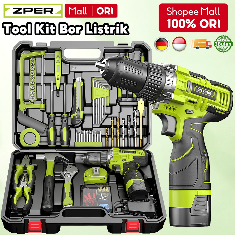 ZPER Satu Set Alat Perkakas Bor Listrik Cordless Tang Obeng Palu Kunci Pas Toolkit 124 in1 pcs ZP027