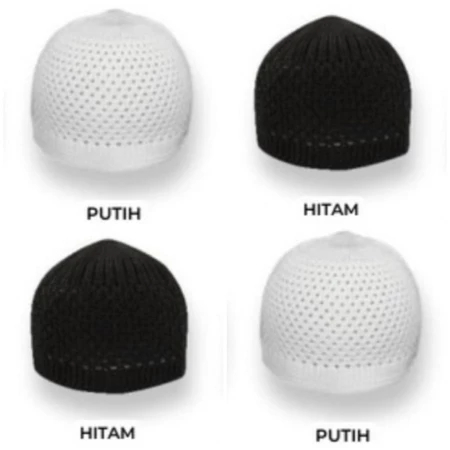 PECI KOPIAH KOPYAH RAJUT PECI SONGKOK RAJUT NANAS WARNA HITAM PUTIH