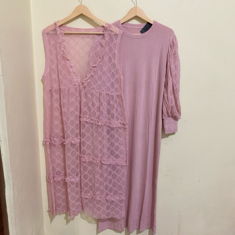 Dress Meijiwang 2in1 Rajut mix brukat tile - Gamis Meijiwang 2in1 rajut brukat tile - Dress 2in1 Mei