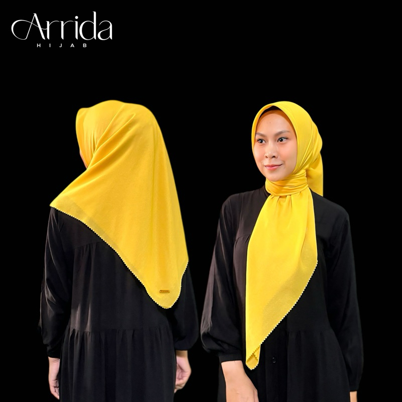 New Voal Kuning Cerah Lasercut 110x110 Premium Logo FREE POUCH / Segiempat Kuning Kenari /  Voal Kun