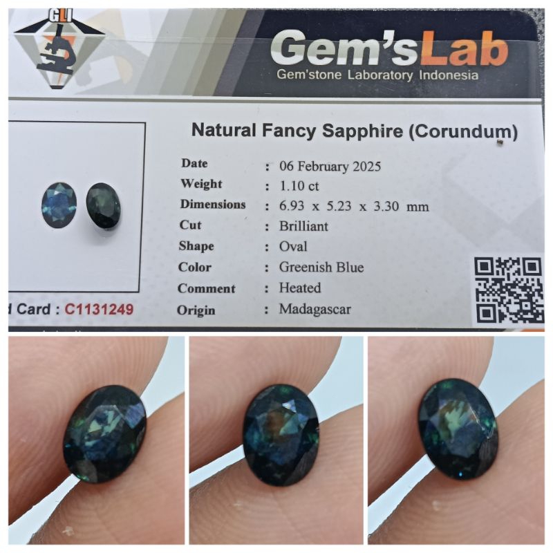 Natural Blue Fancy Sapphire Madagaskar 1,1ct Luster memo GLI Safir Clean