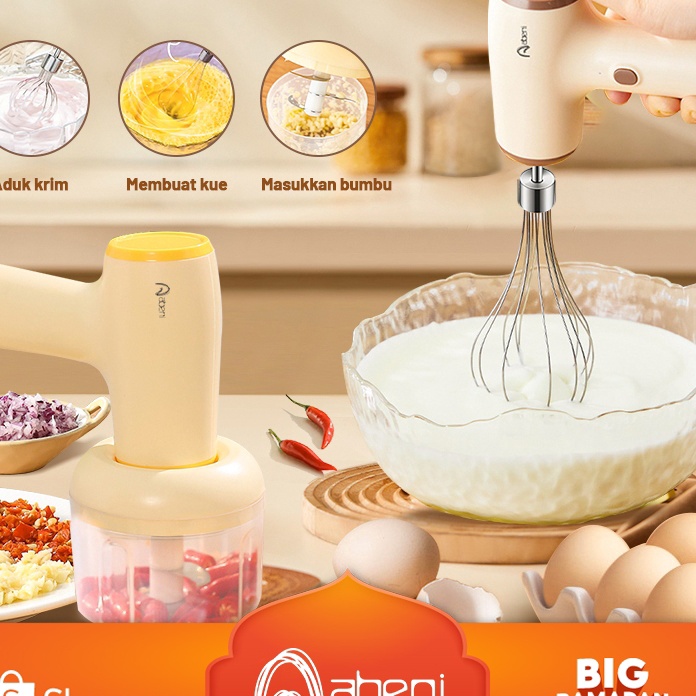 KF7 Abeni Blender Mixer M 3IN1 USB Poble Hand Mixer Elektrik Mikser Pengaduk Adonan Telur Chopper M 
