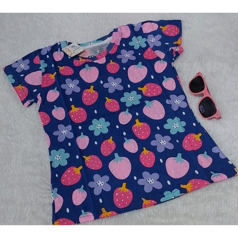 Baju Strawberry Anak Perempuan Atasan Katun 5 6 tahun
