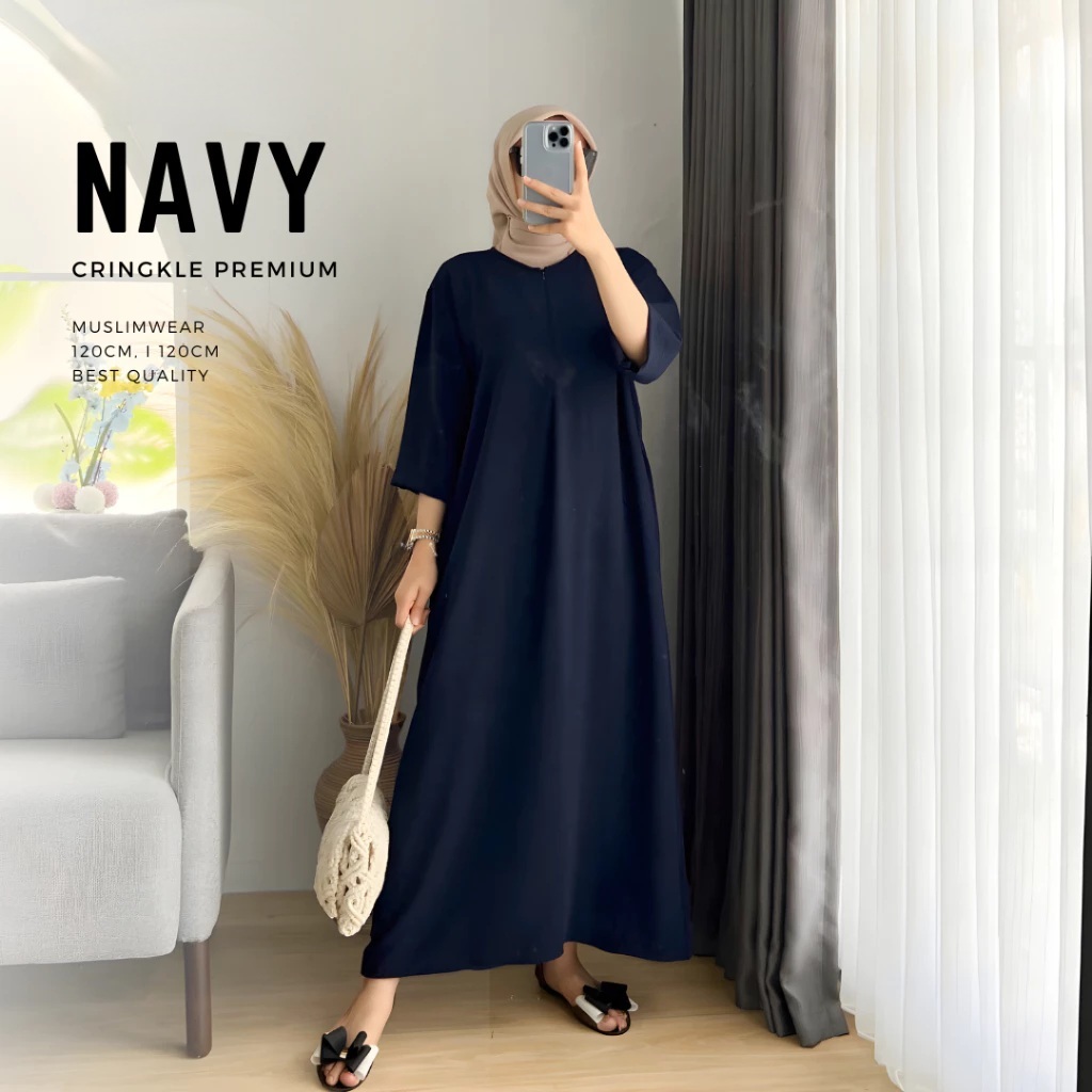 

Nycyta Home Daster Cringkle Polos Wanita Model Tangan 3/4