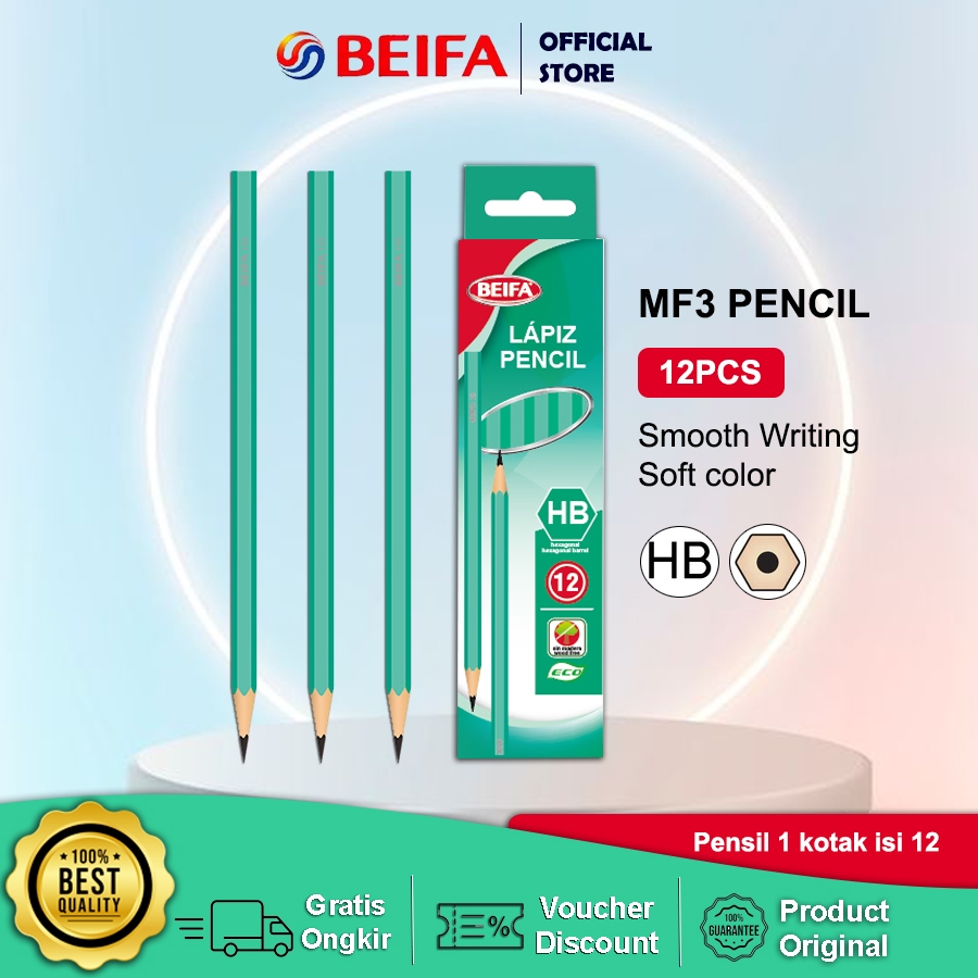 

Beifa Pencil HB MF3 Green - 1 Box Isi 12, Cocok untuk Belajar & Menulis