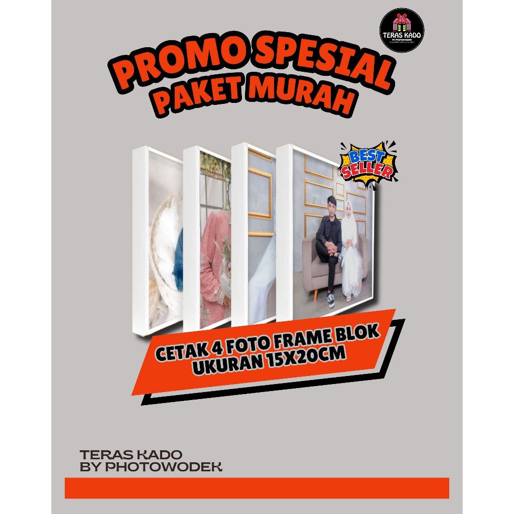 PAKET CETAK 4 FOTO 6R BINGKAI FRAME BLOK FIBER (15X20 CM)