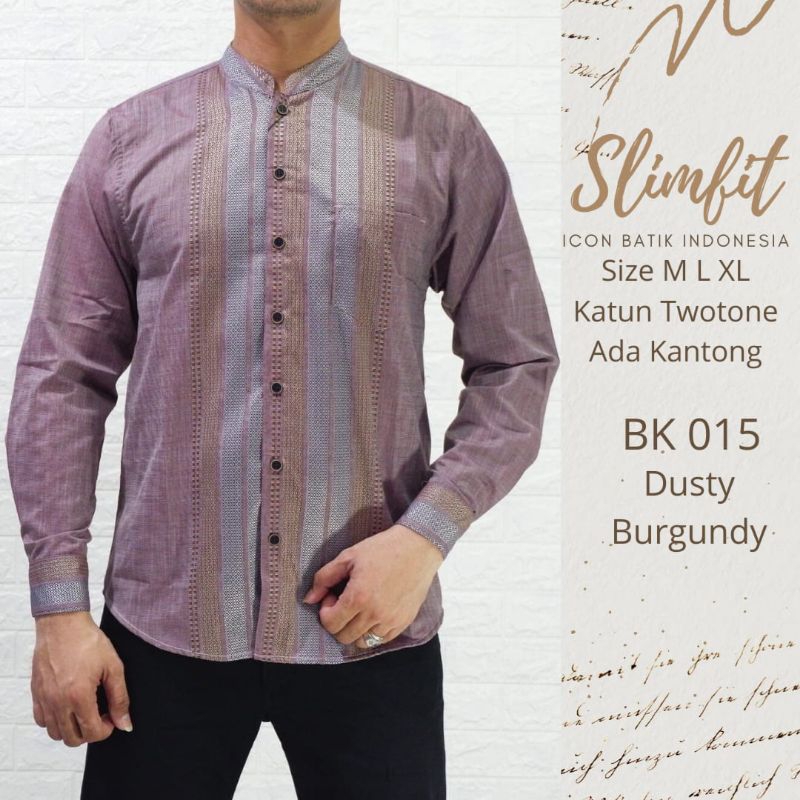 Kemeja Koko Motif Batik Pria Slimfit Lengan Panjang Best Seller