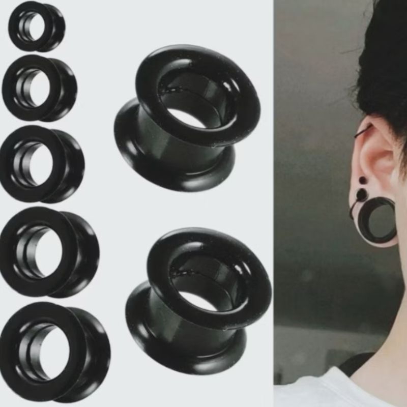 1PCS Anting ear plug piercing full black AKRILIK