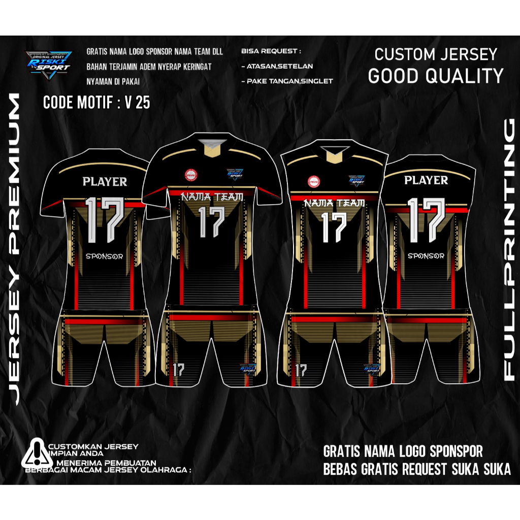 Baju Jersey Kaos Voly Volly Volley Voli Pria Cowo Cewek Wanita Fullprinting FREE NAMA LOGO DAN TULIS