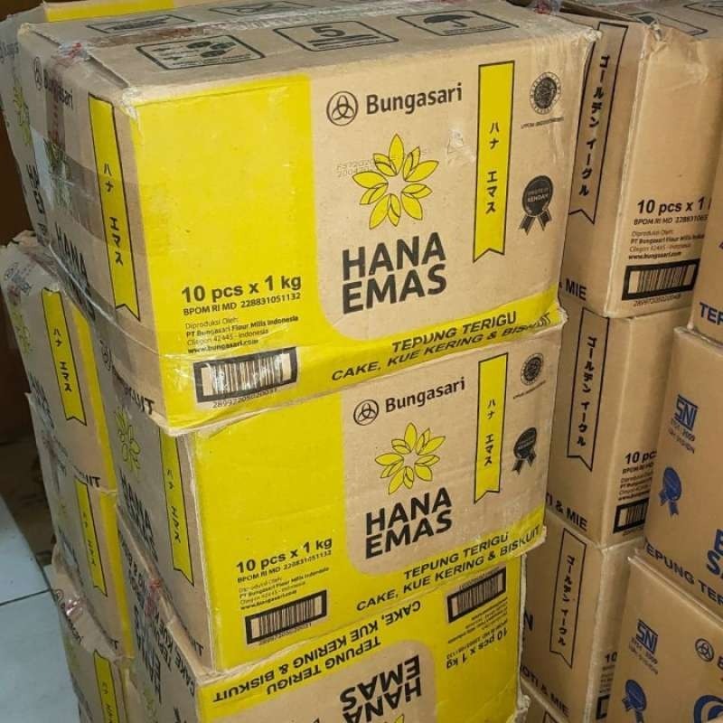 

hana emas 1kg 1dus/hana emas 1kg x10 pcs/tepung protein rendah (instan only)