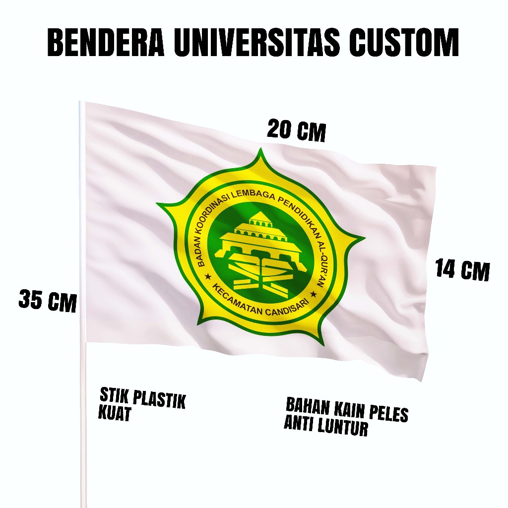 Bendera Tangan TPQ TPA Custom Nama dan Logo Bahan Kain Ukuran 20x14 cm
