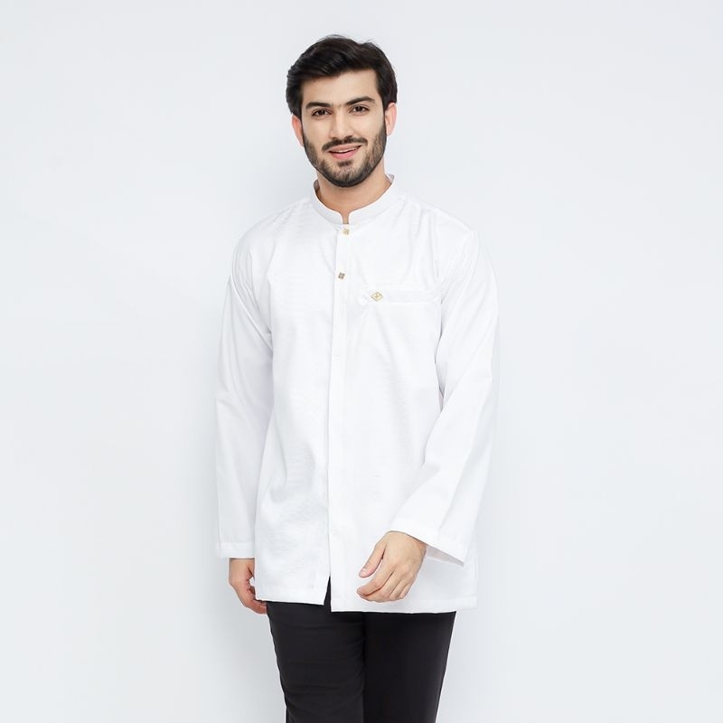 RABBANI - Baju Koko Muslim Pria Lengan Panjang Putih