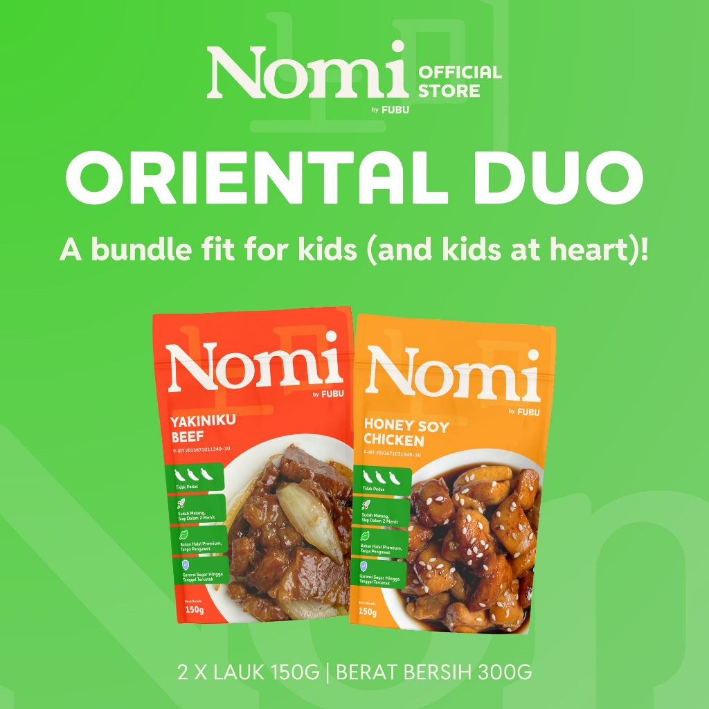 

NOMI by FUBU - Oriental Duo - Paket 2 Lauk Oriental - Makanan Instan Siap Saji Ready to Eat Kirim Instant Real Food Tanpa Pengawet - Yakiniku Beef dan Honey Soy Chicken