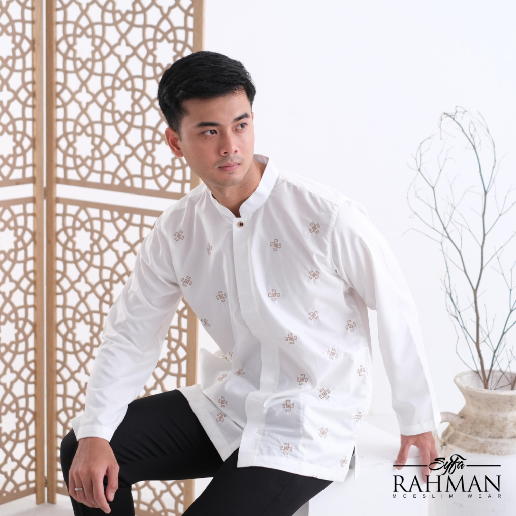 Syfa Rahman - Baju Kemeja Koko Putih Lengan Panjang Katun Azil Series