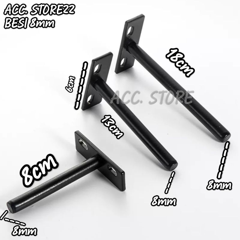 ( 1 pcs ) Bracket besi rak ambalan melayang  termurah 100% kuat bahan besi 8mm