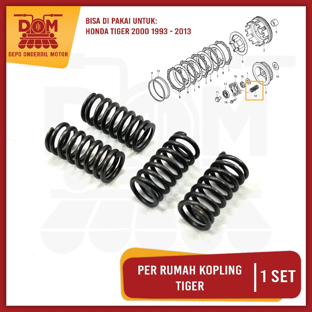 Per Rumah Kopling Tiger (PSP) Isi 4 Spring Clutch Pir Kampas Kopling Tiger2000 Tilam Lama Tirev Revo
