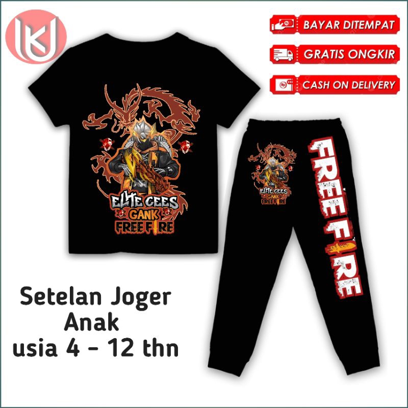 Bisa COD  Kaos Anak Setelan Joger Free Fire elite chees Gank baju anak FF Gratis Tambah Nama