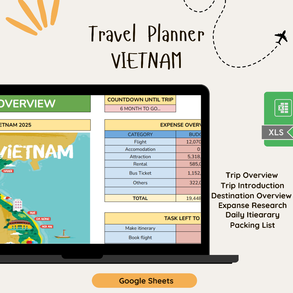 

Template Budget Itinerary Travel Planner Vietnam Google Sheets Lengkap