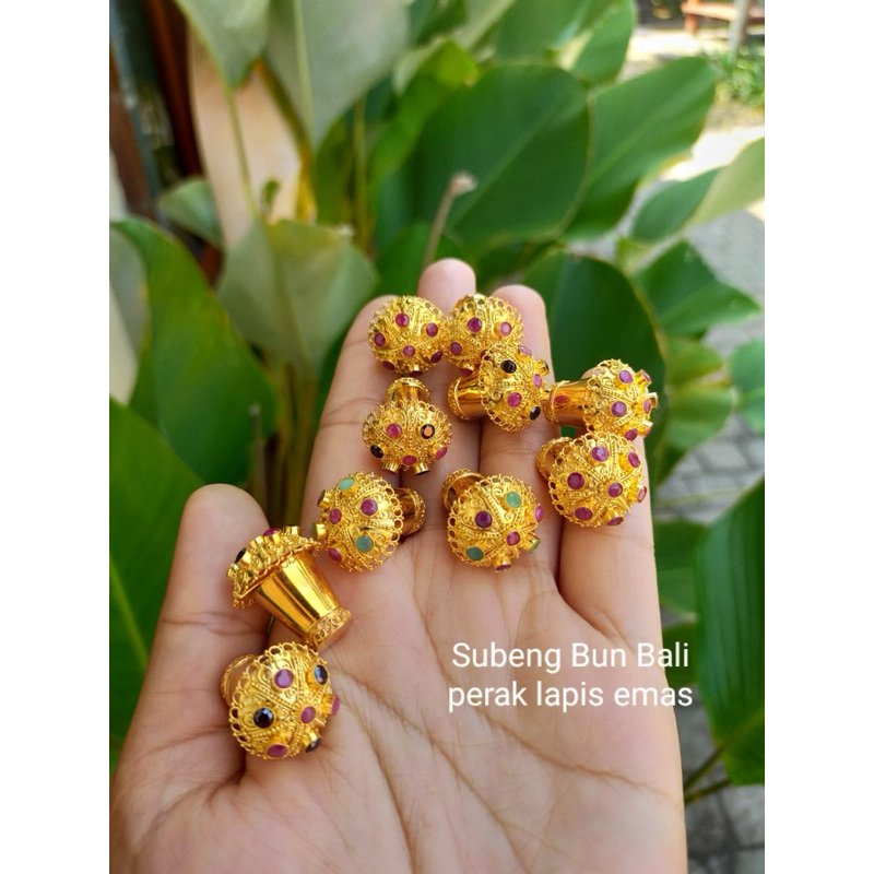 Subeng bun bali perak lapis emas permata ruby zamrud onik