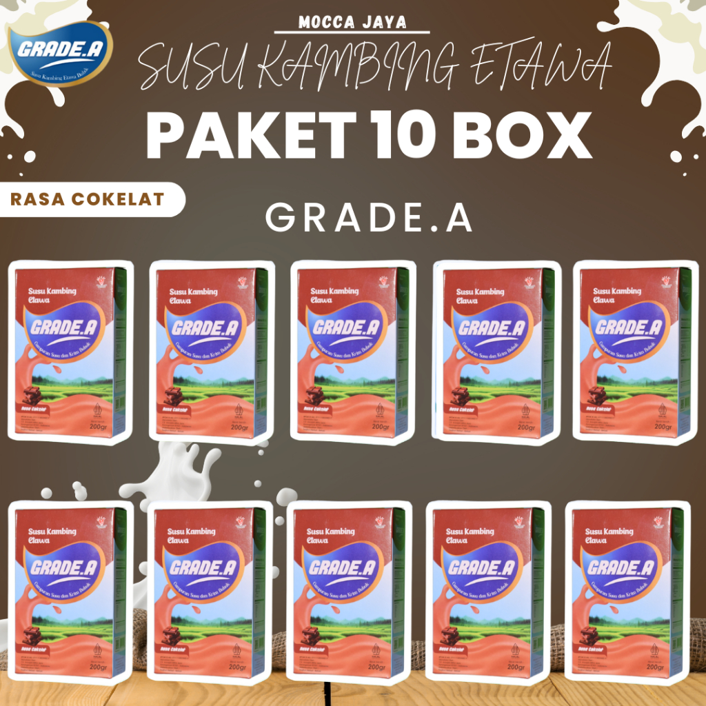 

PAKET 10&5BOX SUSU KAMBING ETAWA GRADE.A RASA COKELAT 200GR BPOM