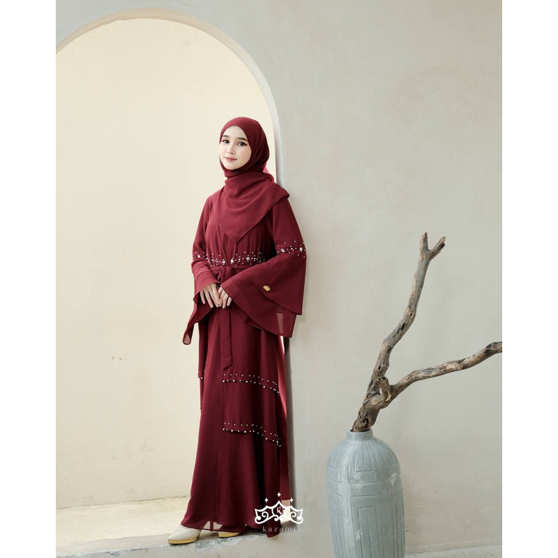 MOANA ABAYA KAZAMI GRATIS PASHMINA | ABAYA PAYET MAROON