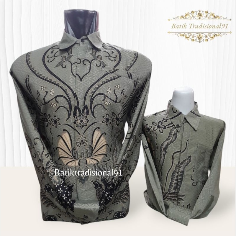 Batik Couple Dobby premium Ayah dan Anak warna Sage