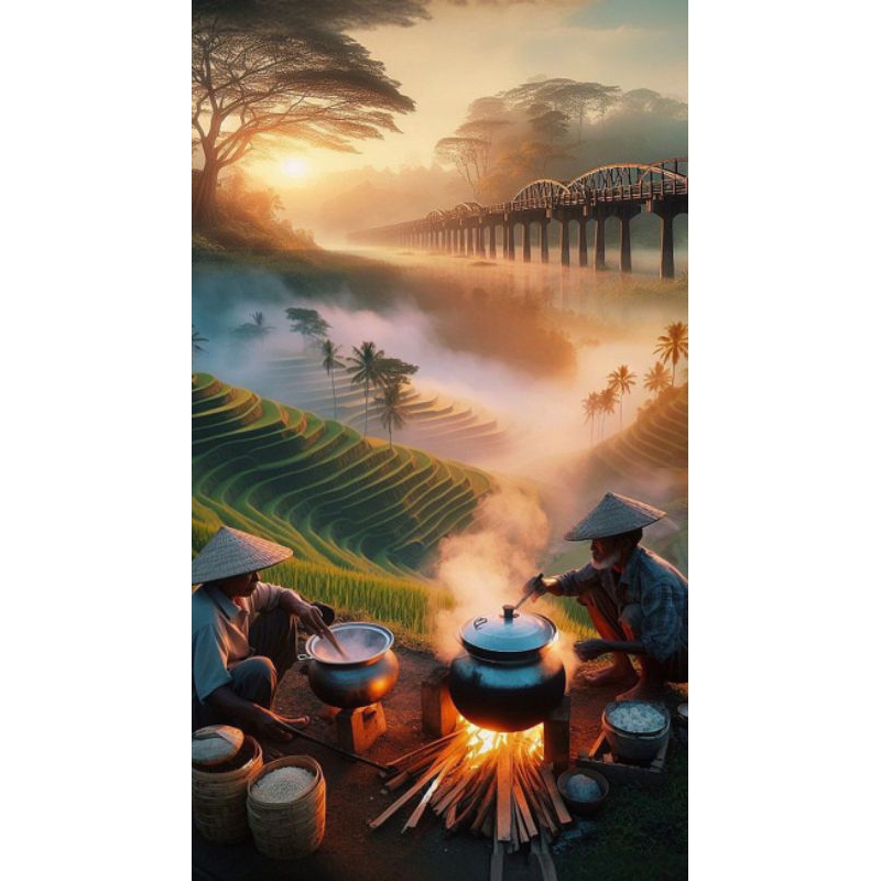 Poster cetak, pemandangan sawah, hiasan dinding, pemandangan sawah, bisa cod