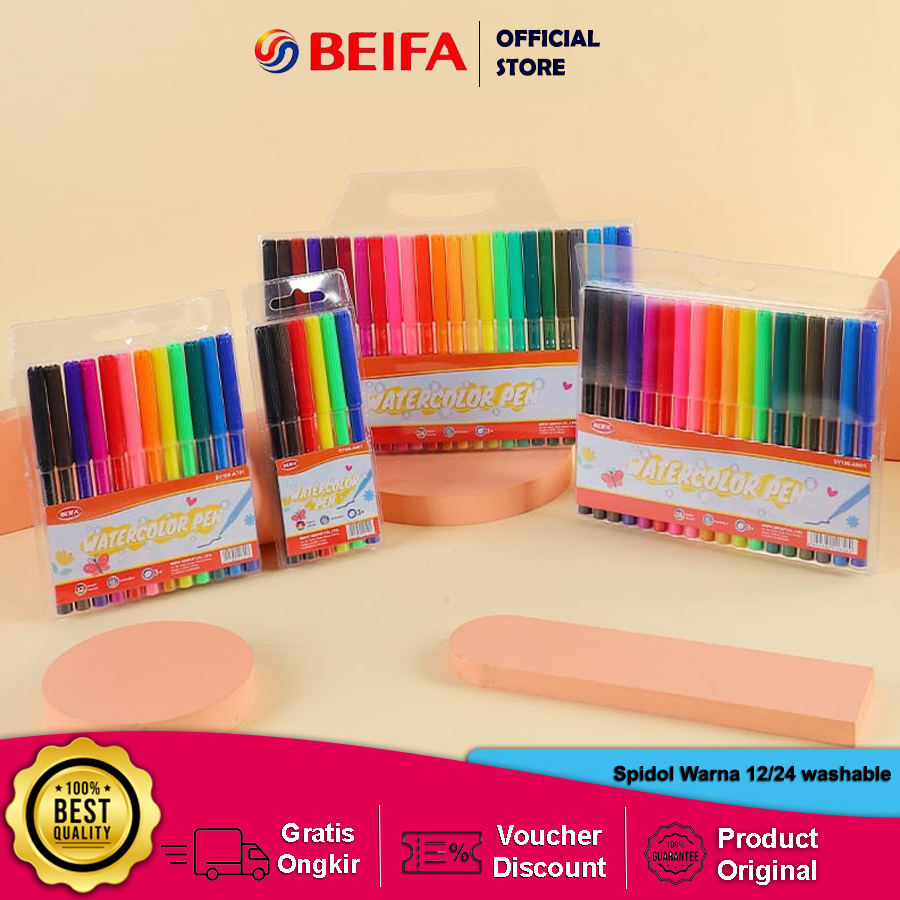 

Beifa Spidol Warna / Felt Pen Dapat Dicuci / Washable 1.0mm 12/18/24 Warna SY106