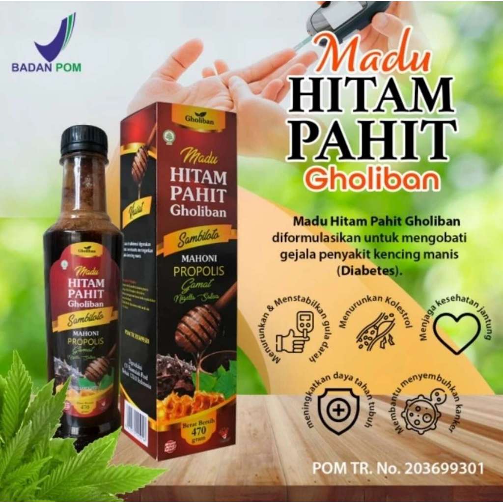 

Madu Hitam Pahit Plus Gamat Gholiban Extra Sambiloto Insuline 470 Gram