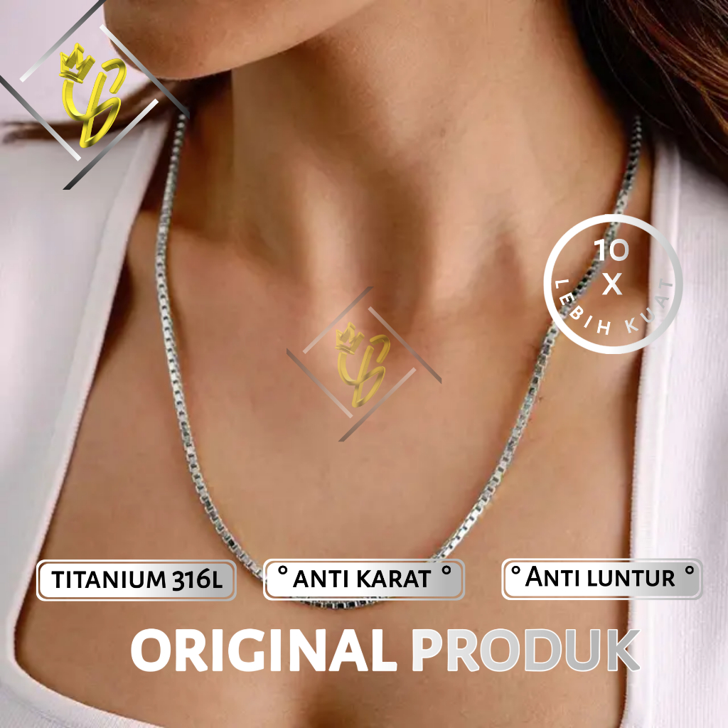 Kalung Pria Wanita Titanium Asli Anti Karat Warna Emas Putih Polos Itali Cowok Cewek Keren