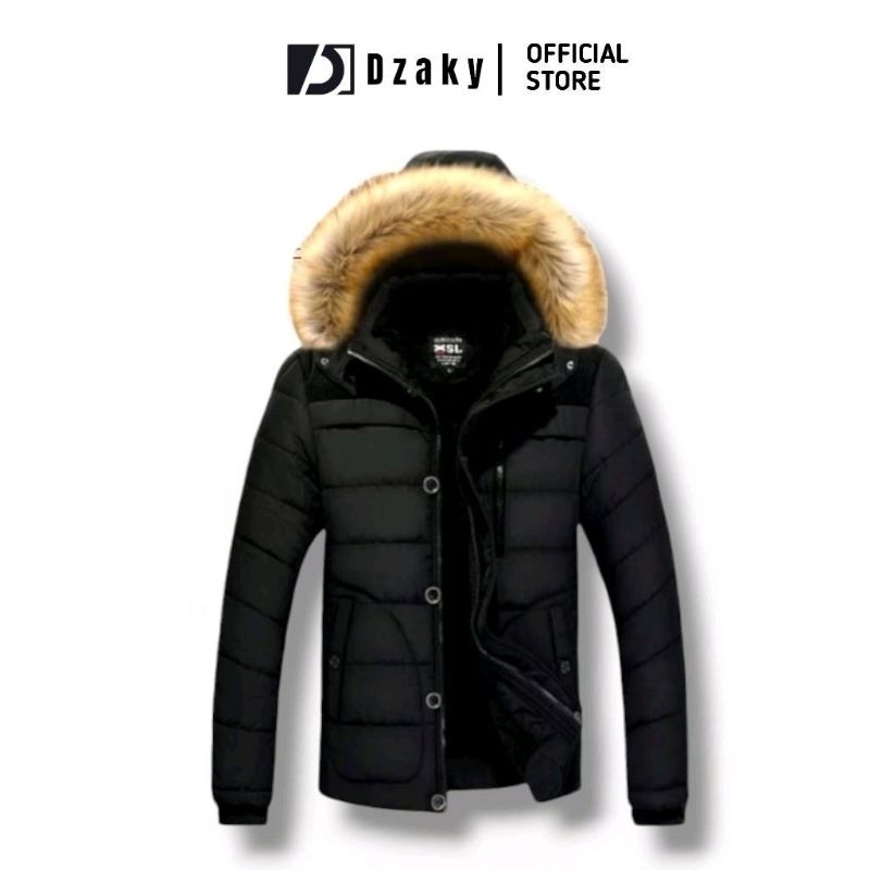 jaket winter pria tebal musim dingin kerah bulu korean style