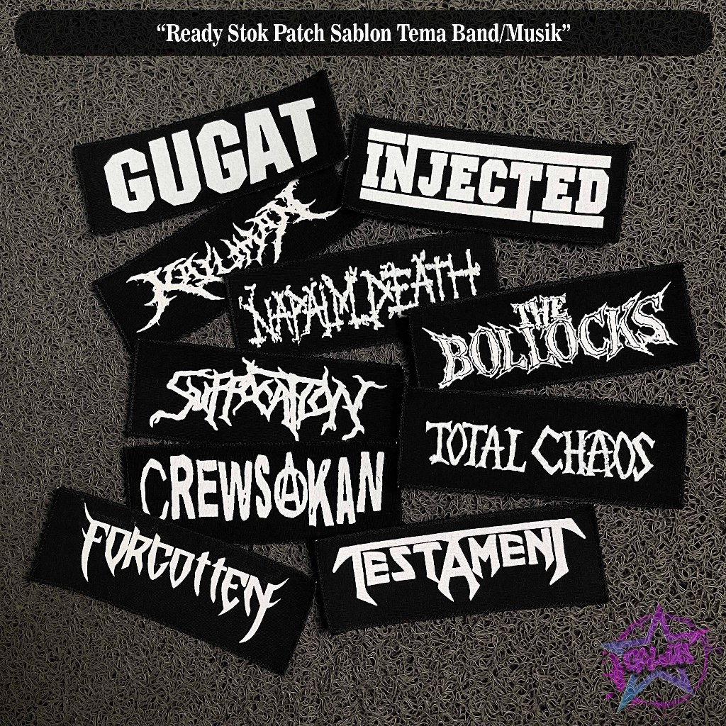PATCH SABLON KECIL SIZE 5,5 CM X 14,5 CM PATCH METAL EMBLEM SABLON HITAM STIKER JAHIT BET PUNK PATCH