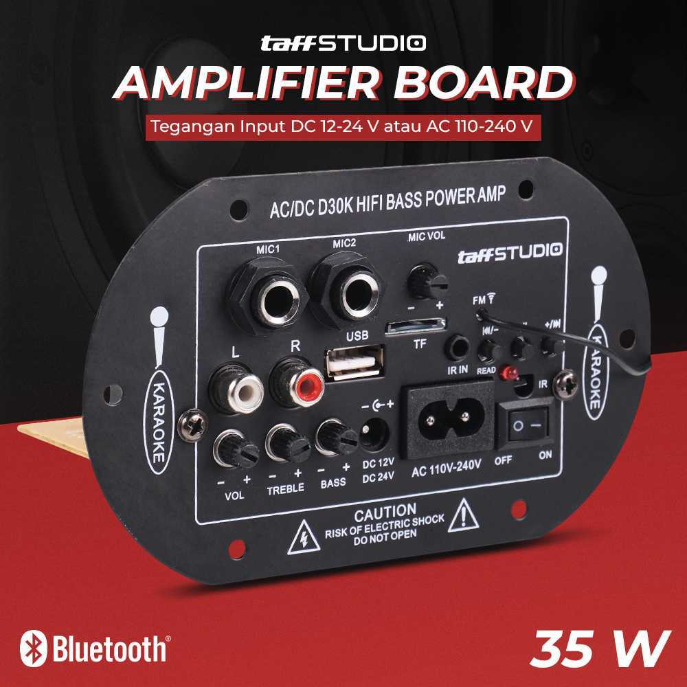 Taffstudio Papan Amplifier Bluetooth 12 Volt Mobil Audio Karaoke Rakitan Subwoofer Diy 35W D30K