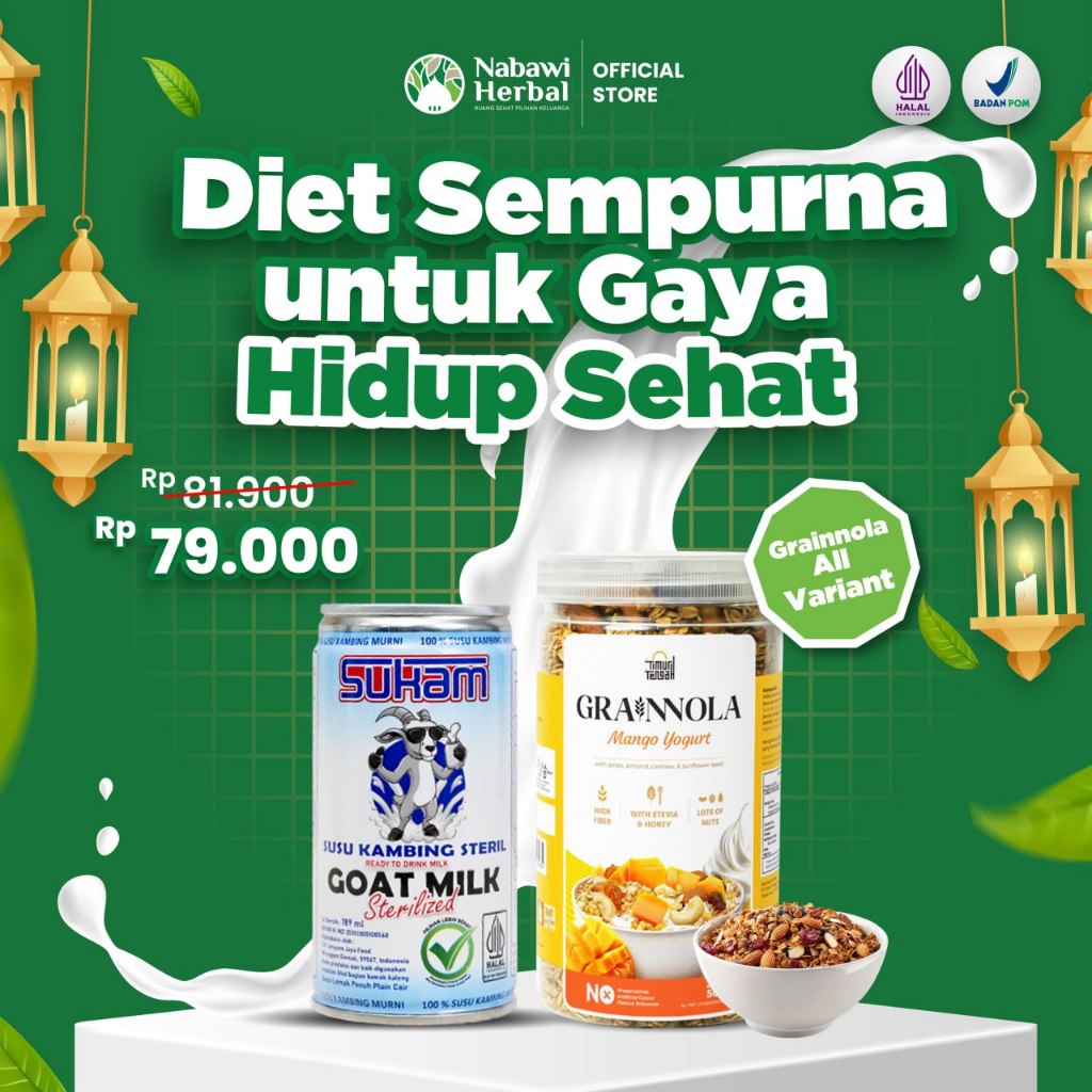 

PAKET DIET HIDUP SEHAT - Sukam Susu Kambing 189 ml & Grainnola Timurr Tengah Granola 500gr