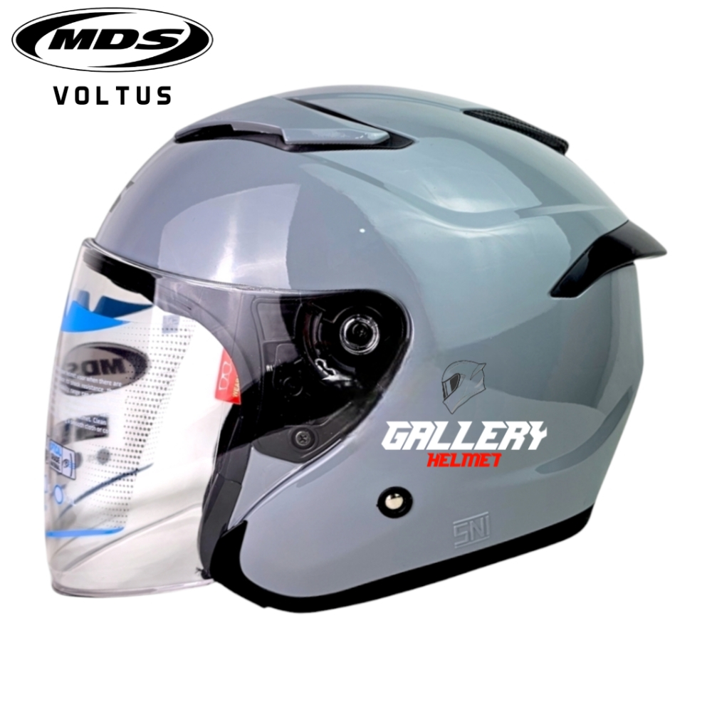 Helm Mds Voltus Solid GREY GLOSSY | Helm Half Face Single Visor Suport Intercom / Model Kyt Kyoto