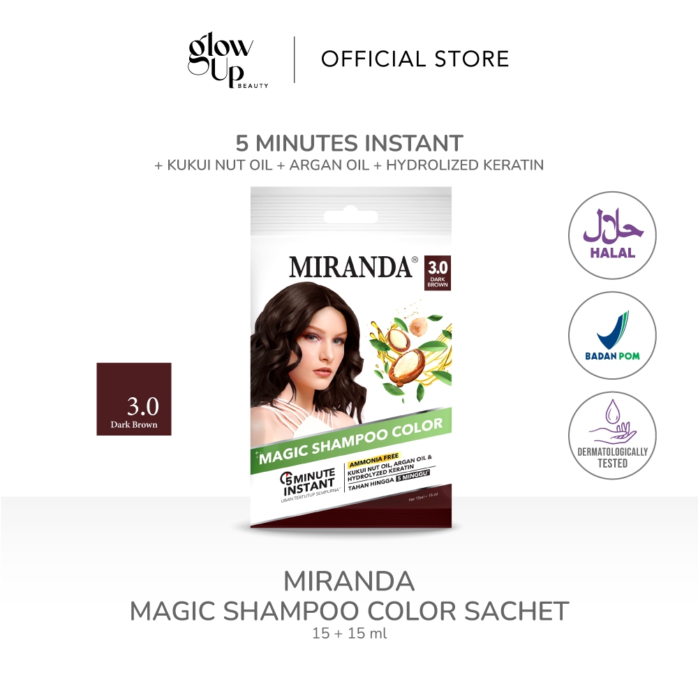 Miranda Magic Shampoo Color Sachet/Pewarna Rambut Instan - Dark Brown