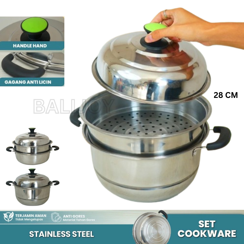 Panci + Saringan Set 28cm - DANDANG STAINLESS STEEL - KUKUSAN STAINLESS - PANCI KUKUSAN - DANDANG + 