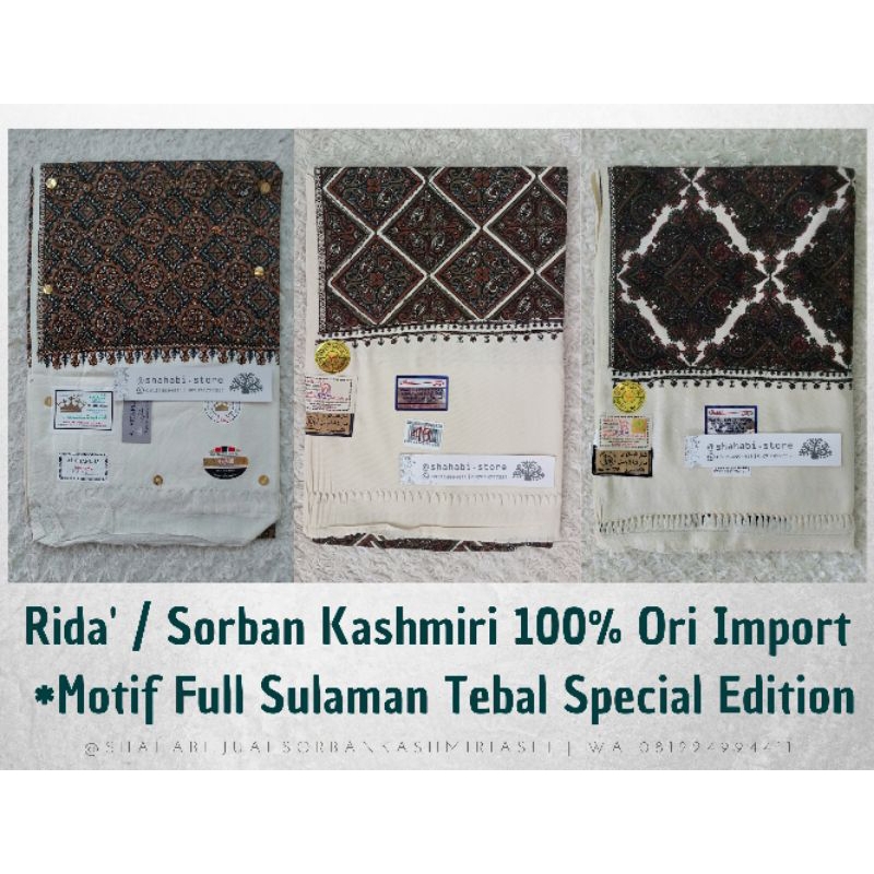 Terlaris  Rida kashmiri full Sulaman Ori Import / Surban Kashmir Sulam Full Original