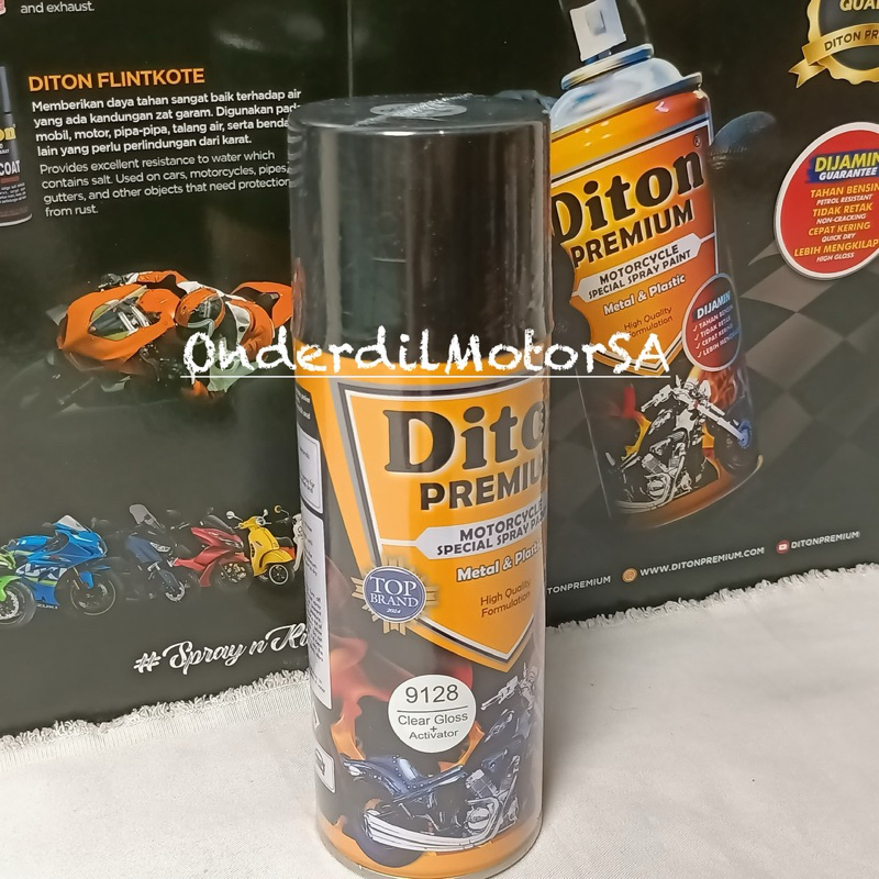 CAT SEMPROT CAT SPRAY PAINT DITON PREMIUM CLEAR GLOSS + ACTIVATOR (9128) PENGKILAP BARU ORI ORIGINAL