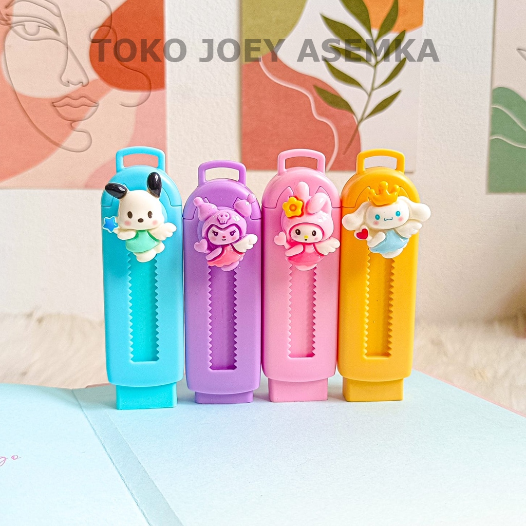 

PENGHAPUS SANRIO CINAMOROLL KUROMI MELODY POCHACCO MEKANIK MODEL CUTTER RETRACTABLE SETIP PUSH SETIP