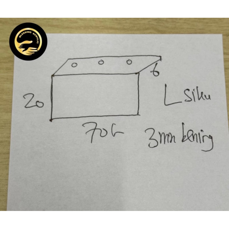 

AKRILIK 3MM BENING TEKUK L 70 x20 x 6 CM