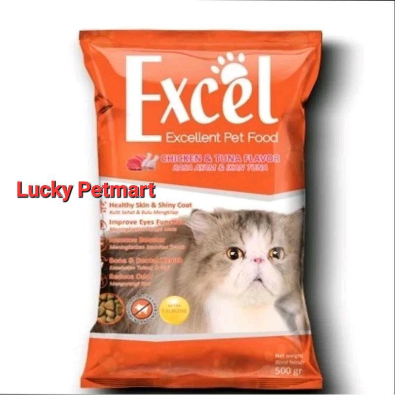 LUCKY - EXCEL Cat Food Chicken Tuna Makanan Kucing Kering 500 gr - Pelet Makanan Kucing Murah Excel 